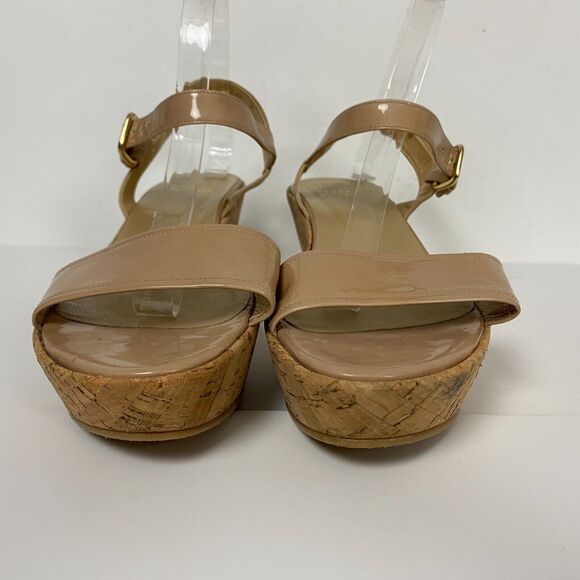 Stuart Weitzman Sandals Womens 10 Beige Cork Platform Wedge Slingback Patent - Picture 2 of 11